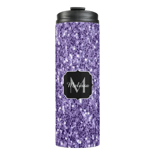 Ultra violet purple glitter sparkles Monogram Thermal Tumbler (Front)