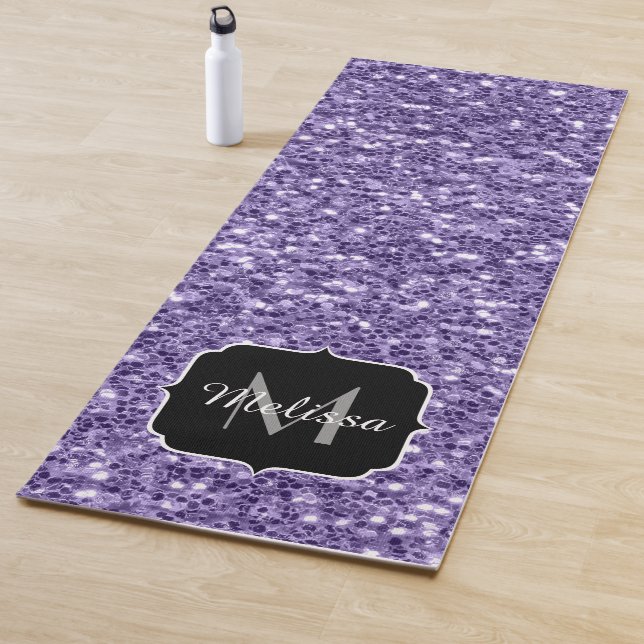 Ultra violet purple glitter sparkles Monogram Yoga Mat (In Situ)