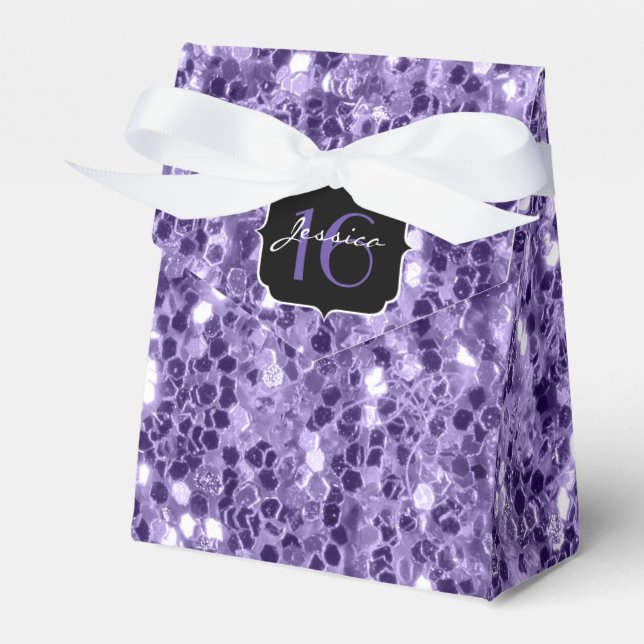 Ultra violet purple glitter sparkles Sweet 16 Favor Box (Front Side)