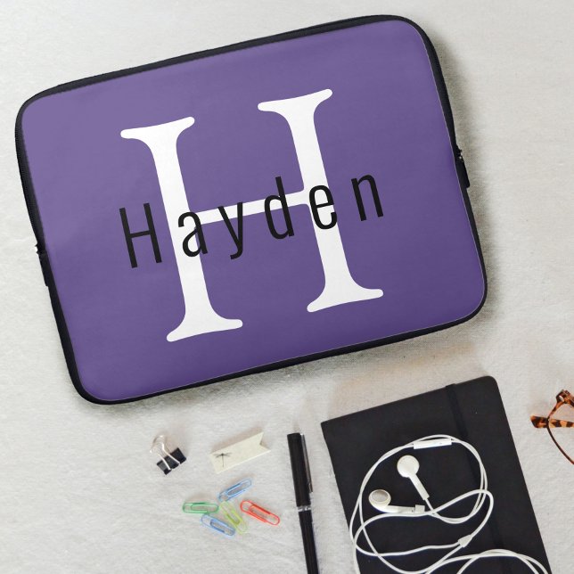 Ultra Violet Purple Modern Custom Monogram Laptop Sleeve (Creator Uploaded)