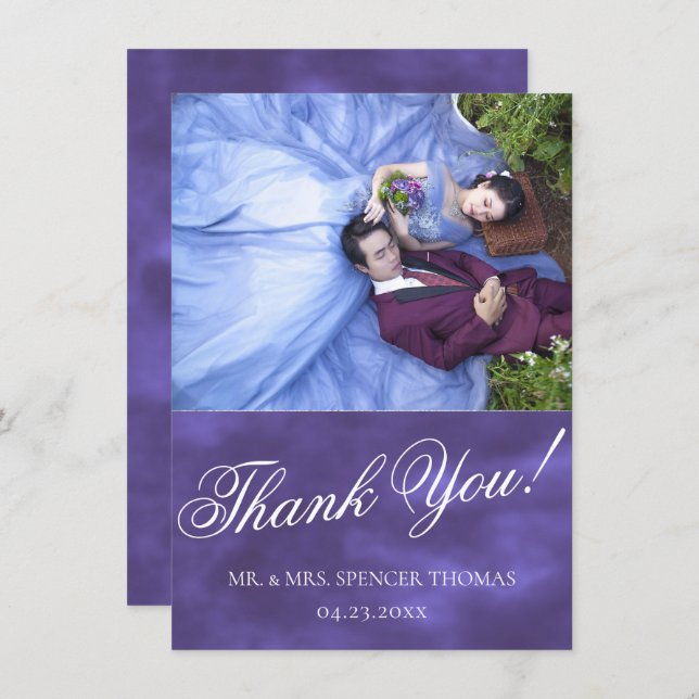 Ultra Violet Purple Modern Minimalist Watercolor Thank You Card (Front/Back)