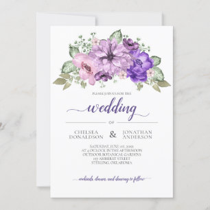 Ultra Violet Purple Pink Greenery Floral Wedding Announcement
