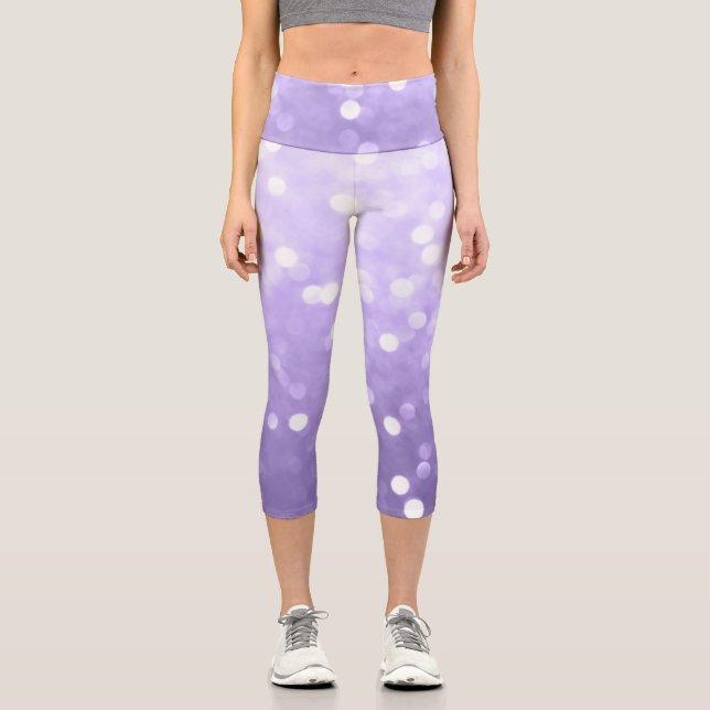Ultra violet purple sparkly bokeh Abstract Capri Leggings (Front)