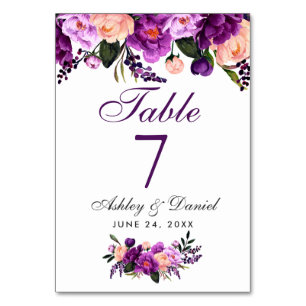 Ultra Violet Purple Watercolor Floral Wedding GP Table Number