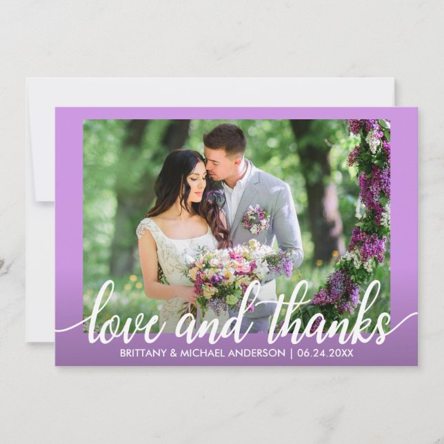 Ultra Violet Purple Wedding Love and Thanks Thank You Card (Front)