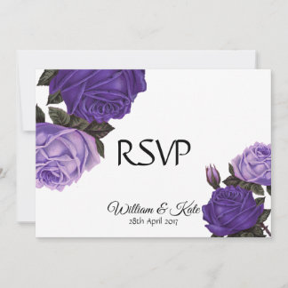 Ultra violet Roses double sided Wedding RSVP Invitation