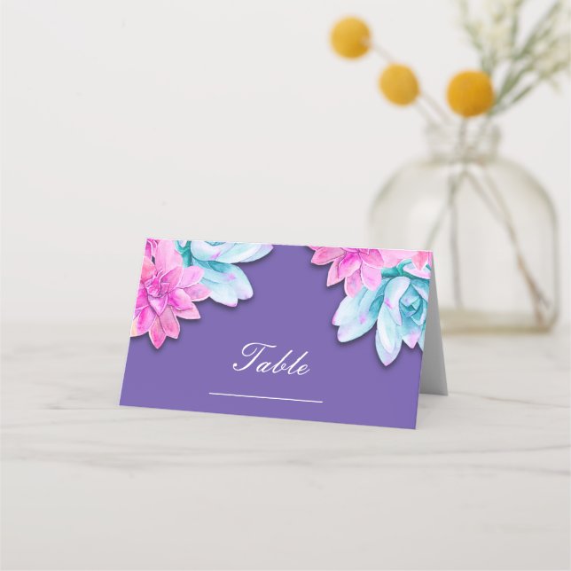 Ultra Violet Succulents Modern Fiesta Table Number Place Card (Front)