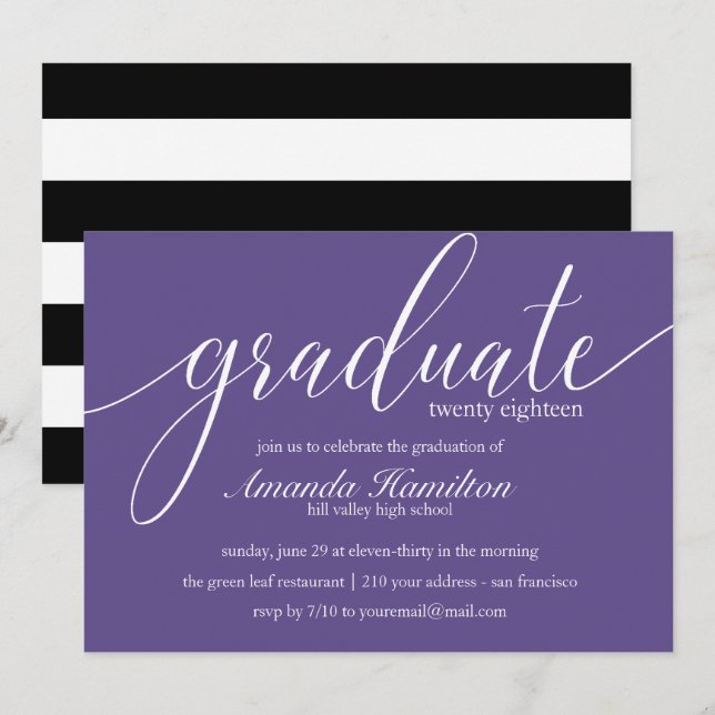 Ultra violet typography Graduation Invitation (Front/Back)