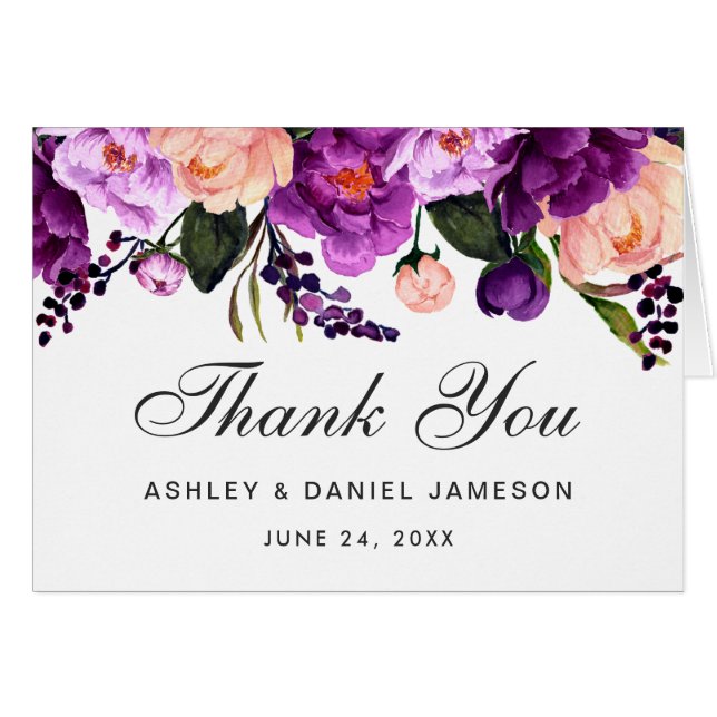 Ultra violet violet Mariage Floral Merci note (Devant Horizontal)