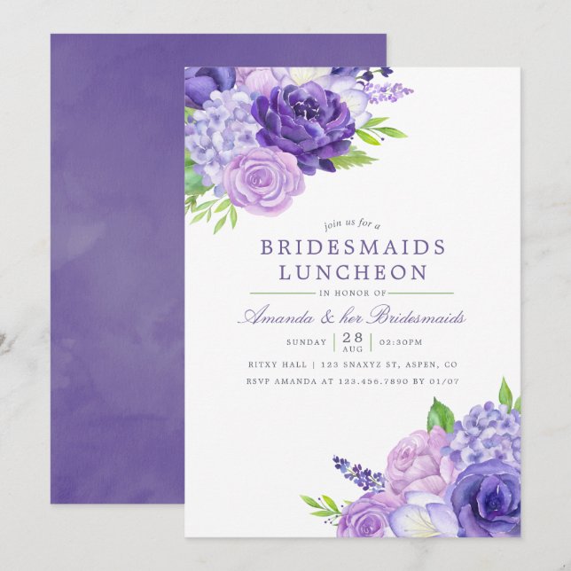 Ultra Violet Watercolor Bridesmaids Luncheon Invitation (Front/Back)