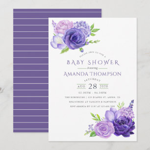 Ultra Violet Watercolor Floral Baby Shower Invite
