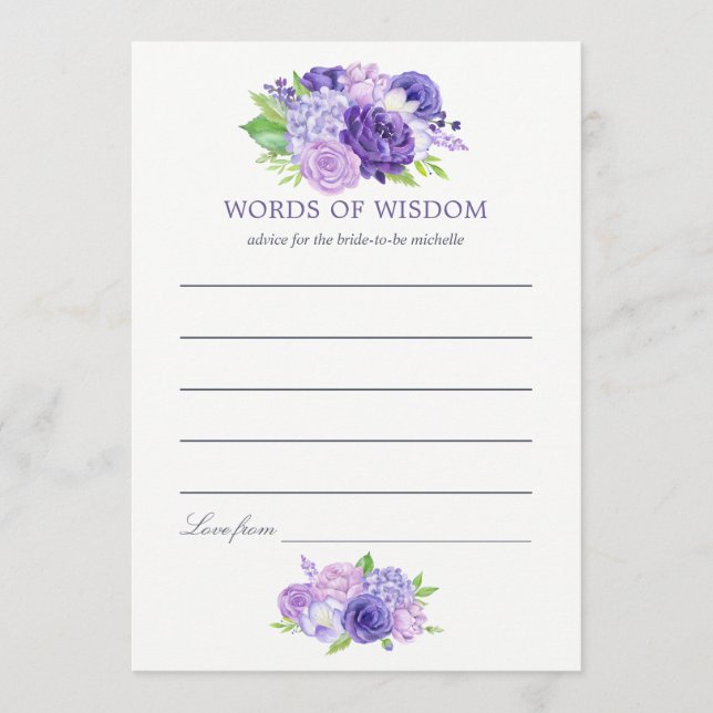 Ultra Violet Watercolor Floral Bridal Mom Advice (Front)