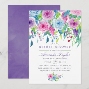 Ultra Violet Watercolor Floral Bridal Shower Invitation