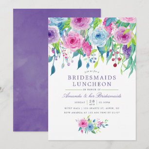 Ultra Violet Watercolor Floral Bridesmaid Luncheon Invitation