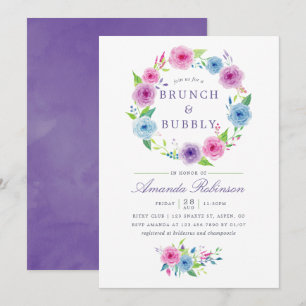 Ultra Violet Watercolor Floral Brunch and Bubbly Invitation
