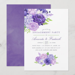 Ultra Violet Watercolor Floral Engagement Party Invitation