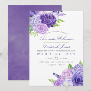 Ultra Violet Watercolor Floral Wedding Invitation