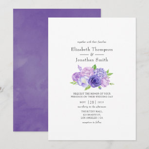 Ultra Violet Watercolor Floral Wedding Invitation