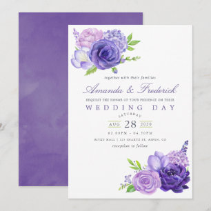 Ultra Violet Watercolor Floral Wedding Invitation