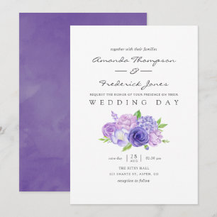 Ultra Violet Watercolor Floral Wedding Invitation