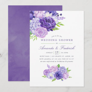 Ultra Violet Watercolor Floral Wedding Shower Invitation
