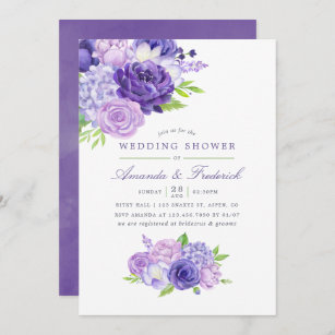 Ultra Violet Watercolor Floral Wedding Shower Invitation