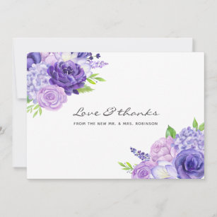Ultra Violet Watercolor Floral Wedding Thank You Card