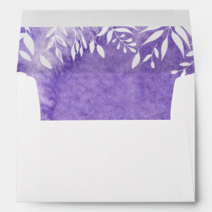 Ultra Violet Watercolor Splash White Leaf Overlay Envelope