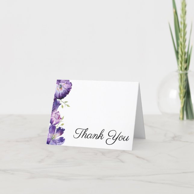 Ultra Violet Watercolor Tulips Wedding Thank You Card (Front)