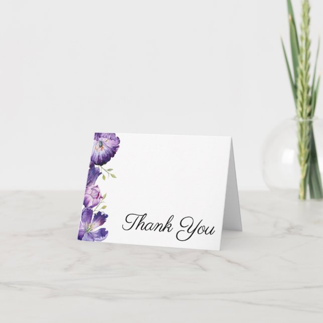 Ultra Violet Watercolor Tulips Wedding Thank You Card (Front)