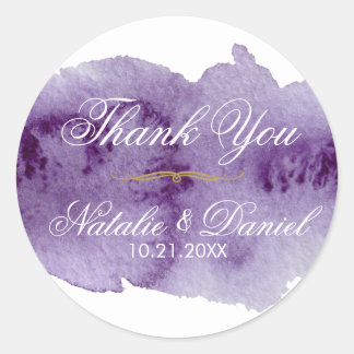 Ultra Violet Watercolor Wedding Thank You Classic Round Sticker