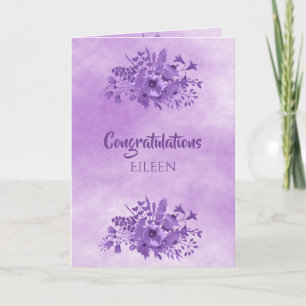 Ultra violet watercolored flowers celebration card