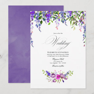 Ultra Violet Wedding Watercolor Floral Invitation