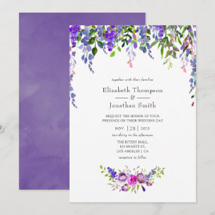 Ultra Violet Wedding Watercolor Floral Invitation