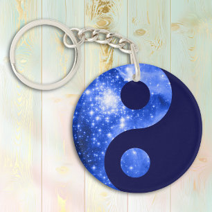 Ultramarine and Navy Blue Stars Yin Yang Symbol Keychain
