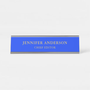 Ultramarine Blue Gold Professional Modern Plain Desk Name Plate