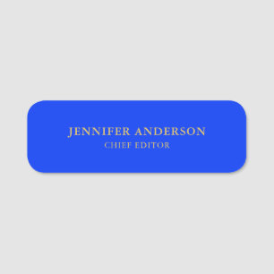 Ultramarine Blue Gold Professional Modern Plain Name Tag