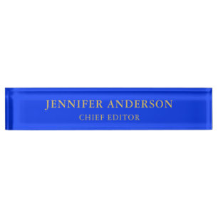 Ultramarine Blue Gold Professional Modern Plain Nameplate