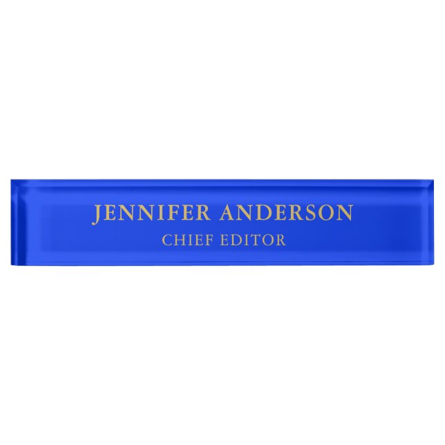 Ultramarine Blue Gold Professional Modern Plain Nameplate (Front)