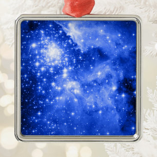 Ultramarine Blue Stars Metal Ornament