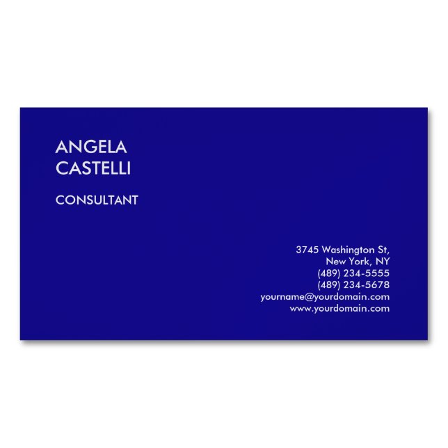 Ultramarine Blue Trendy Modern Minimalist Plain Magnetic Business Card (Front)