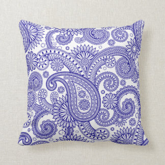 Ultramarine Paisley Floral Swirl Throw Pillow