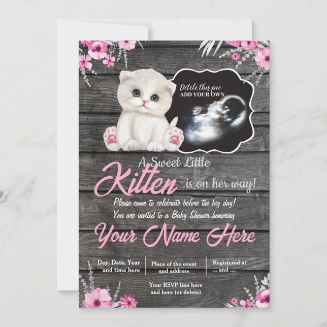 Ultrasound Baby Cat Baby Shower Invitation, rustic Invitation (Front)