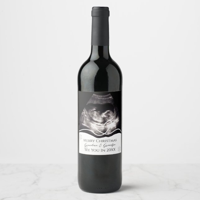Ultrasound Grandparents Pregnancy Announcement Wine Label (Front)
