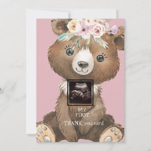 Ultrasound Photo Boho Bear Pink Funny Thank You Card