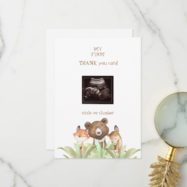 Ultrasound Photo Boy Funny Woodland Thank You (Front/Back In Situ)