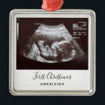 Ultrasound Photo First Christmas Holiday Pregnancy Metal Ornament<br><div class="desc">It's always a good time to share this exciting news with your nearest and dearest. Perfect Christmas gift idea for the grandma the rest of the family with an ultrasound photo ornament. Easily add the baby scan photo and a name by clicking the "Personalize" button Customize this unique announcement display,...</div>