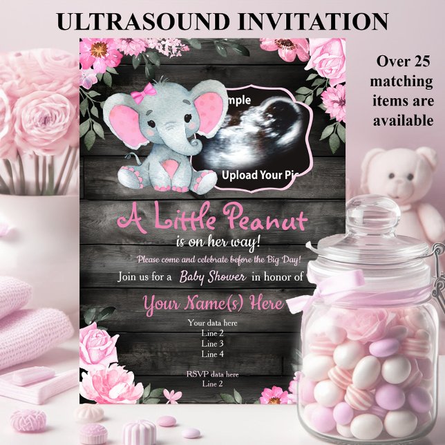 Ultrasound Pink Elephant Baby Shower invitation  (Creator Uploaded)