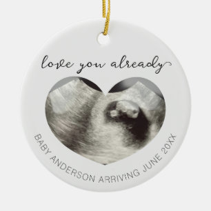 Ultrasound Pregnancy Announcement Keepsake Heart Ceramic Ornament