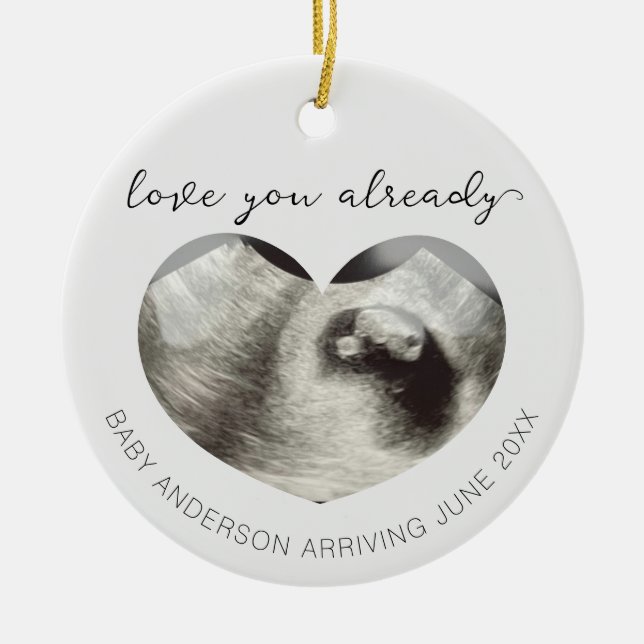Ultrasound Pregnancy Announcement Keepsake Heart Ceramic Ornament (Front)